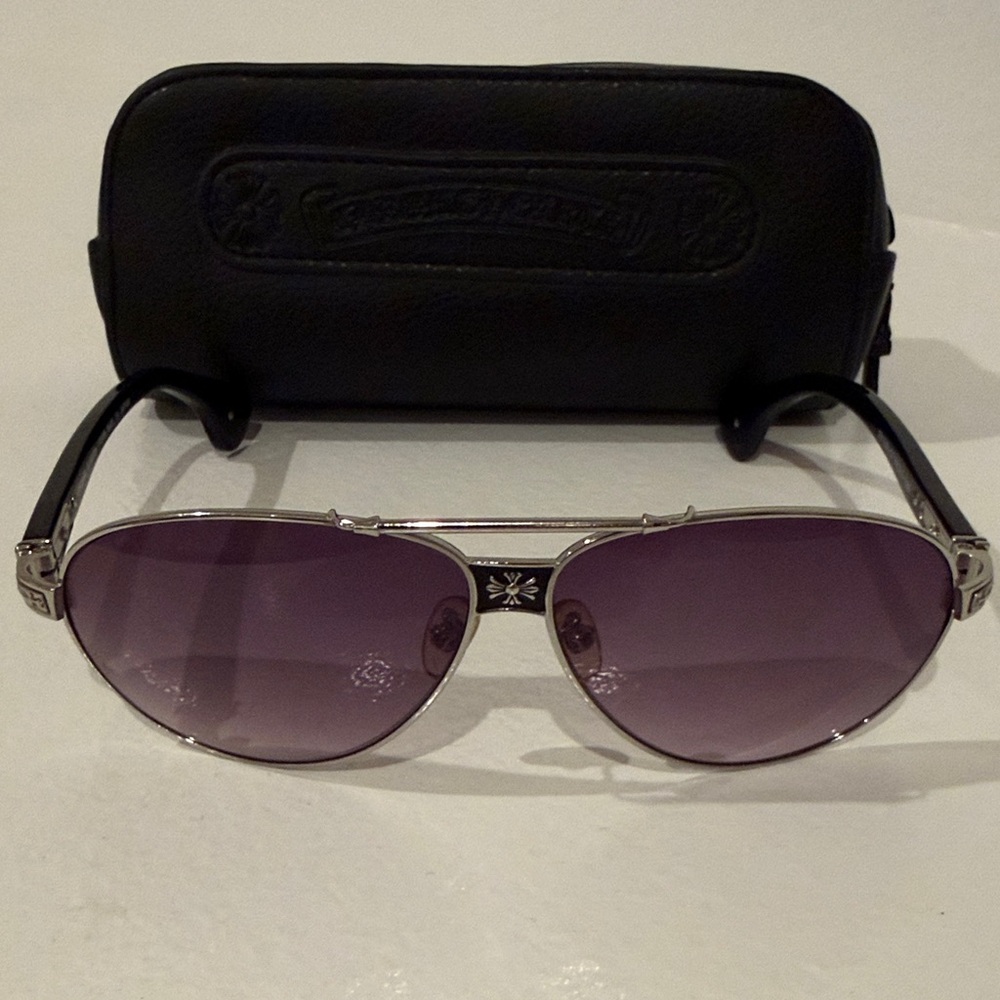 Chrome Hearts Black and Silver Sunglasses with Purple Lenses